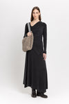 Anthracite cupro jersey asymmetric ruched dress