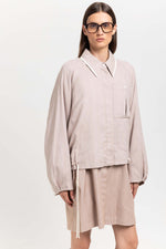 Beige cotton flannel overshirt with ties