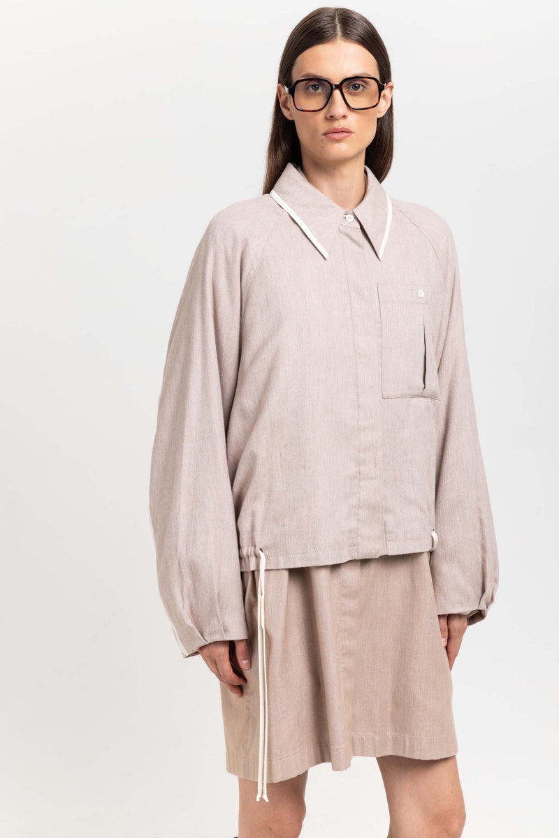 Beige cotton flannel overshirt with ties