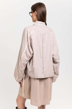 Beige cotton flannel overshirt with ties