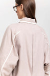 Beige cotton flannel overshirt with ties