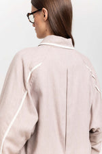 Beige cotton flannel overshirt with ties