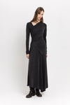 Anthracite cupro jersey asymmetric ruched dress