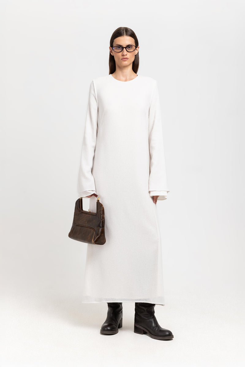 Off white cashmere mousseline bell sleeve midi dress