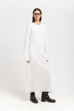 Off white cashmere mousseline bell sleeve midi dress