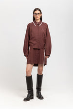 Burgundy cotton flannel overshirt with ties