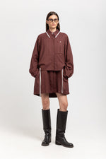 Burgundy cotton flannel overshirt with ties