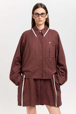 Burgundy cotton flannel overshirt with ties