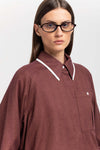 Burgundy cotton flannel overshirt with ties