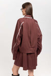 Burgundy cotton flannel overshirt with ties