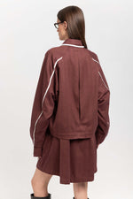Burgundy cotton flannel overshirt with ties