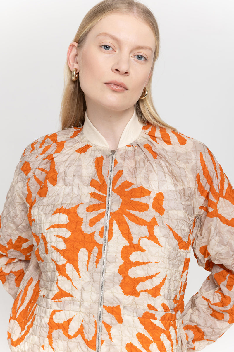 Tricolor daisy print summer bomber jacket