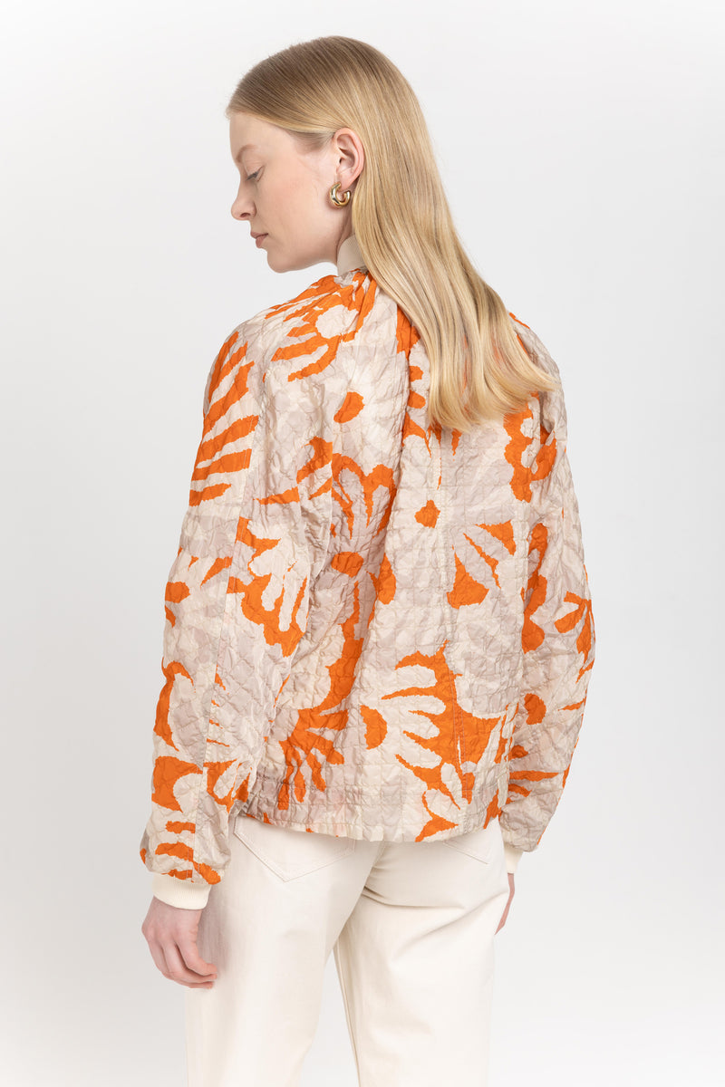 Tricolor daisy print summer bomber jacket