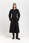 True black cotton poplin dress with tie detail