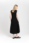 Black viscose linen twill raw edge paneled dress