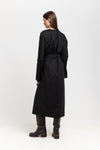 True black cotton poplin dress with tie detail
