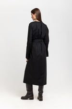 True black cotton poplin dress with tie detail