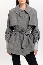 Black & white checkered wool short trench with belt
