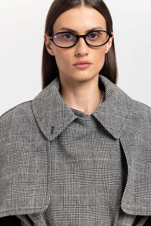 Black & white checkered wool short trench with belt