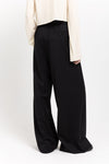 Deep black twill wool high waisted wide pants