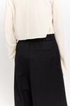 Deep black twill wool high waisted wide pants