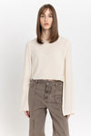 Cream soft viscose wool bell sleeve top