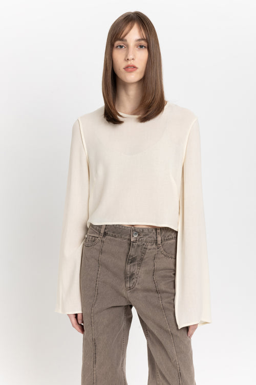 Cream soft viscose wool bell sleeve top