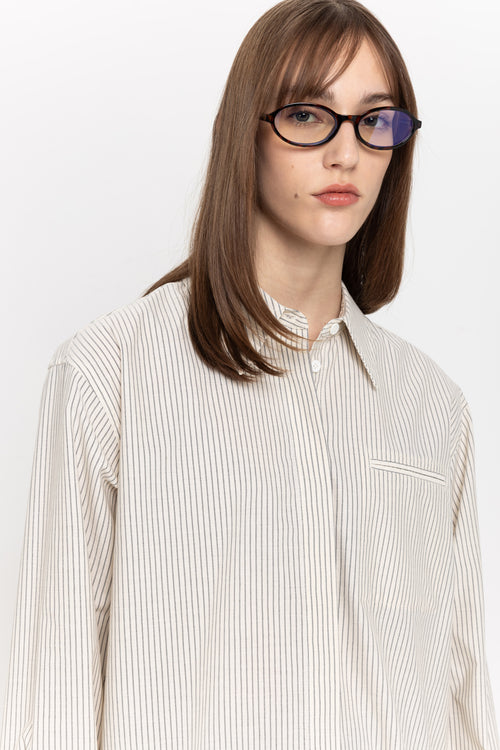 Grey beige wool twill relaxed shirt