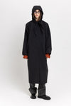 Black waterproof raincoat with scarf