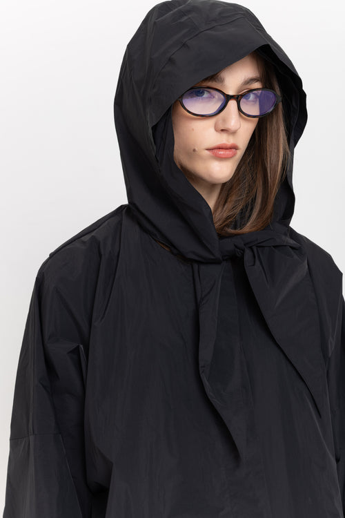 Black waterproof raincoat with scarf