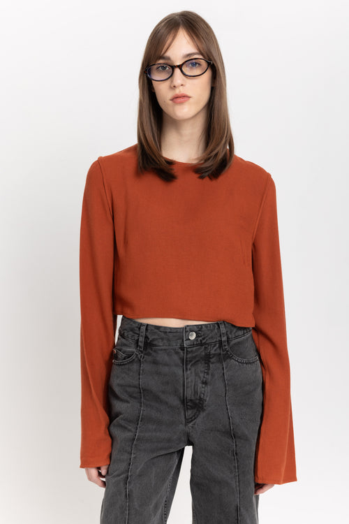 Brick soft viscose wool bell sleeve top
