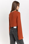 Brick soft viscose wool bell sleeve top