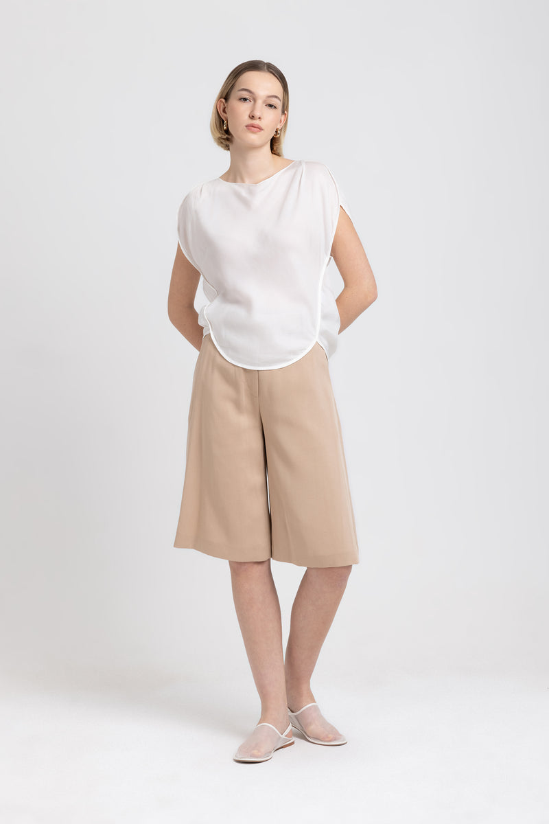 Ivory light crepe short sleeve blouse