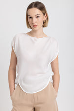 Ivory light crepe short sleeve blouse