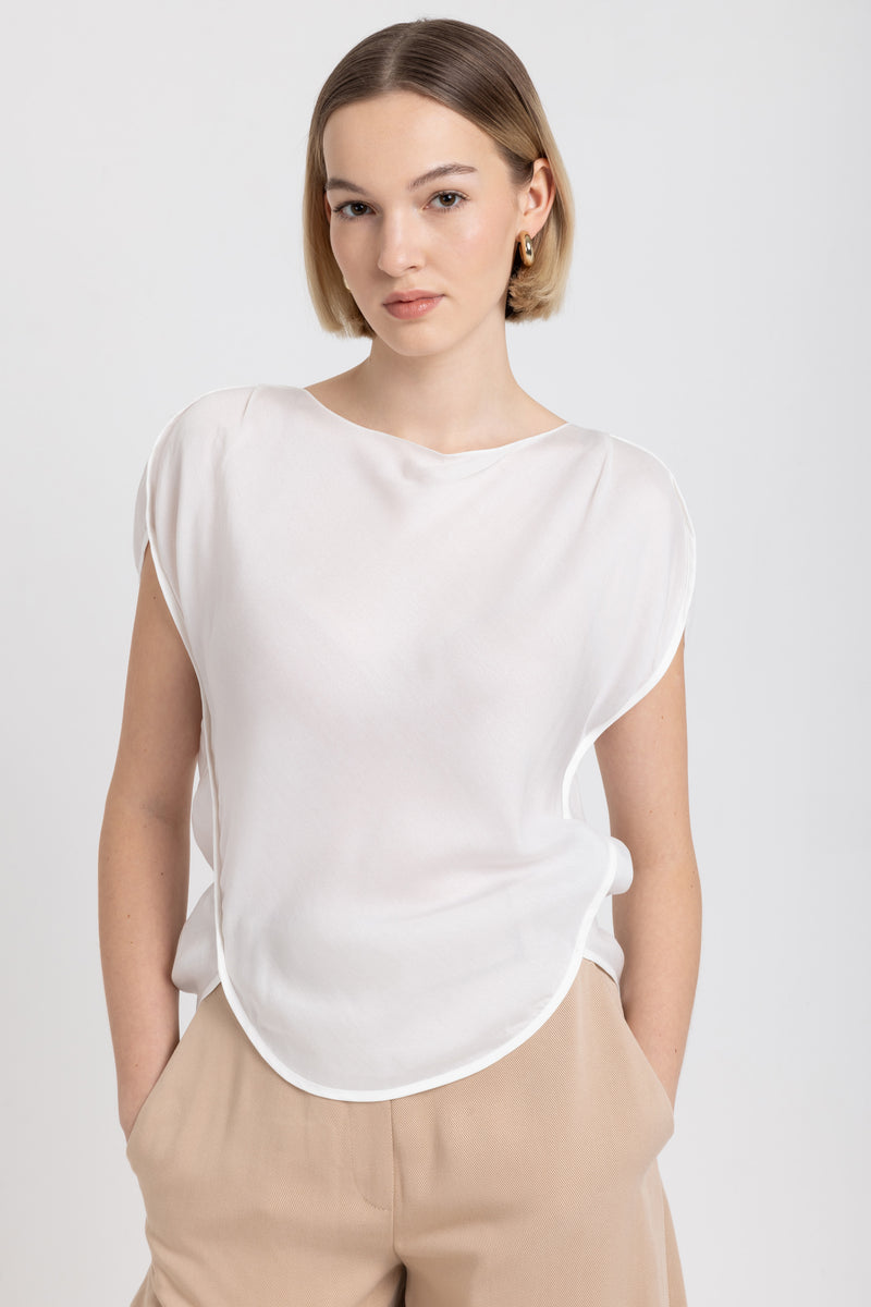 Ivory light crepe short sleeve blouse