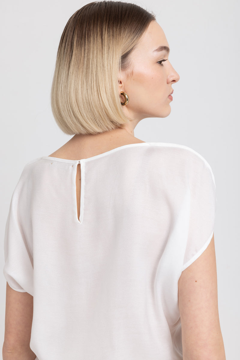 Ivory light crepe short sleeve blouse