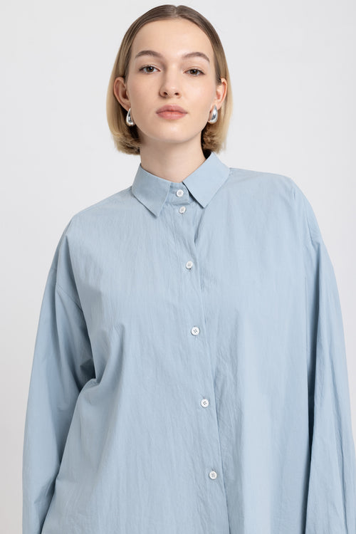 Soft blue crinkle poplin long sleeve shirt