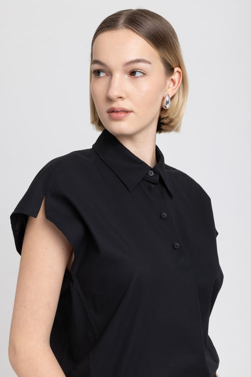 Black cotton twill creative blouse