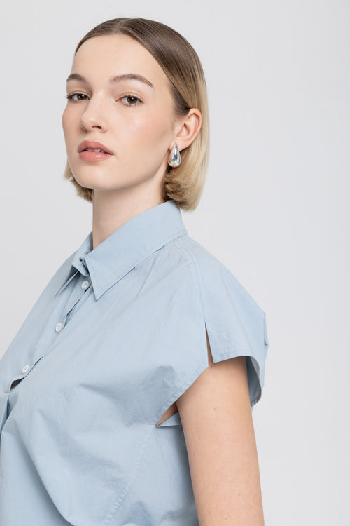 Soft blue crinkle poplin creative blouse