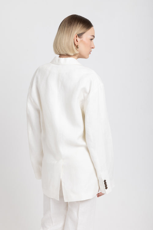 Off white linen herringbone oversized jacket