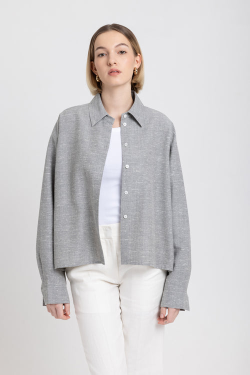 Light grey melange silk wool shirt jacket