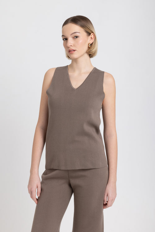 Taupe soft milano knit sleeveless top