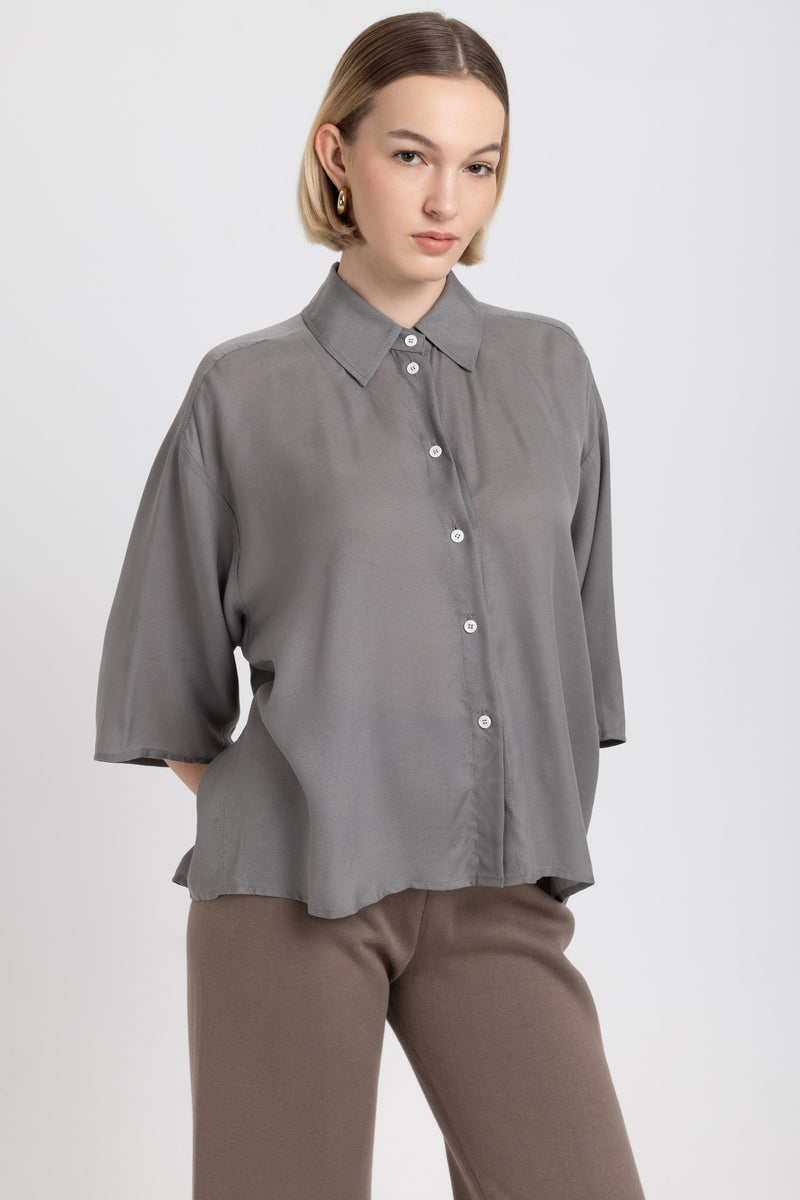 Olive grey light crepe boxy shirt