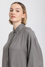 Olive grey light crepe boxy shirt