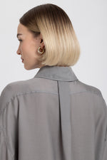 Olive grey light crepe boxy shirt