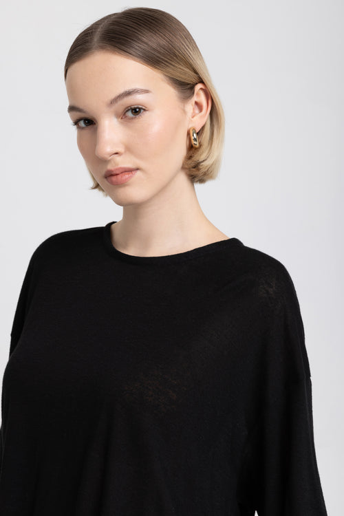 Black light viscose linen drop shoulder t-shirt