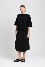 Black crepe de chine wrap skirt