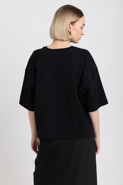 Black weighty cotton jersey oversize boxy t-shirt