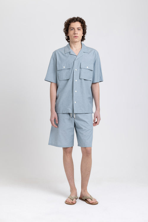 Stone blue cotton with knots short sleeve shirt with pockets