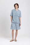Stone blue cotton with knots relaxed shorts
